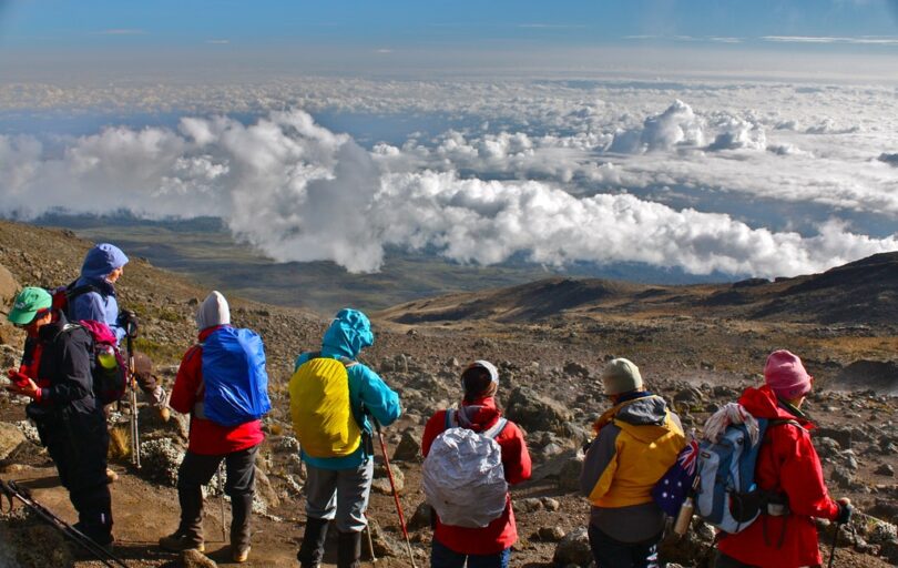 People climbing Mount Kilimanjaro, Tanzania, Africa