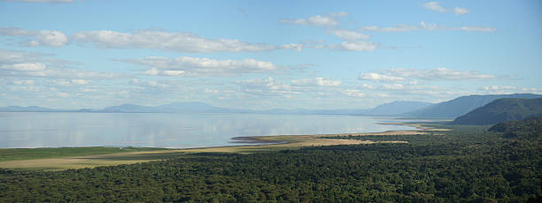 Panoramic view from the bluff overlooking Lake Manyara.  Tanzania, Africa