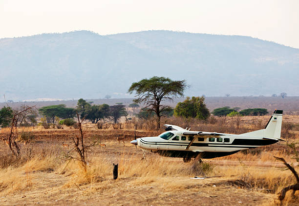 Small aeroplane landing with passengers to Ruaha game reserve. Note the impalas in the background.See also my LB: