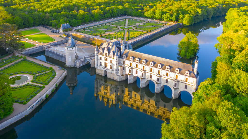 Chenonceaux, France - 1 May, 2019: Chateau de Chenonceau is a french castle spanning the River Cher near Chenonceaux village