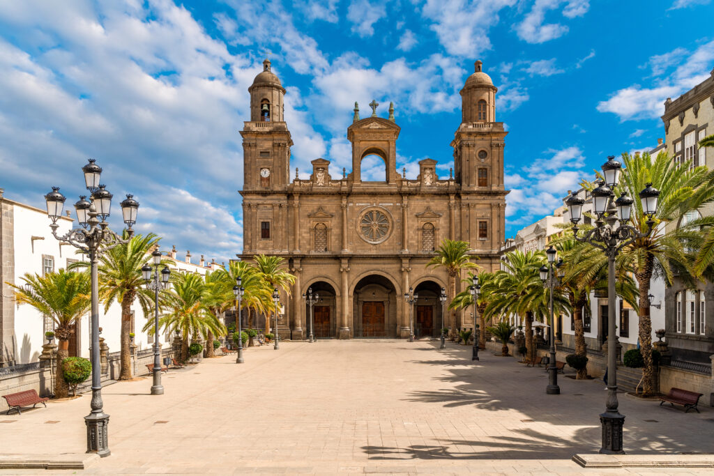 Landscape with Cathedral Santa Ana Vegueta in Las Palmas, Gran Canaria, Canary Islands, Spain