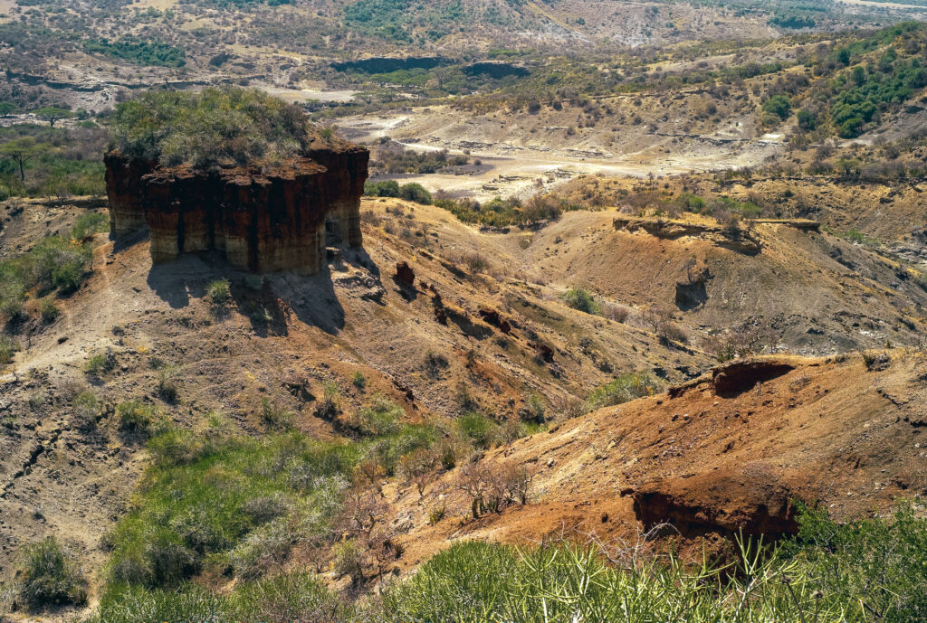 Olduvai Gorge scenic view in the Great Rift Valley, Tanzania, East Africa. An important paleoanthropological site.