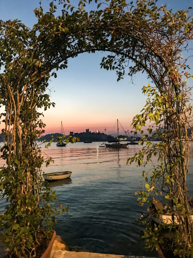 Bodrum's gate to the sea, decorated with flowers