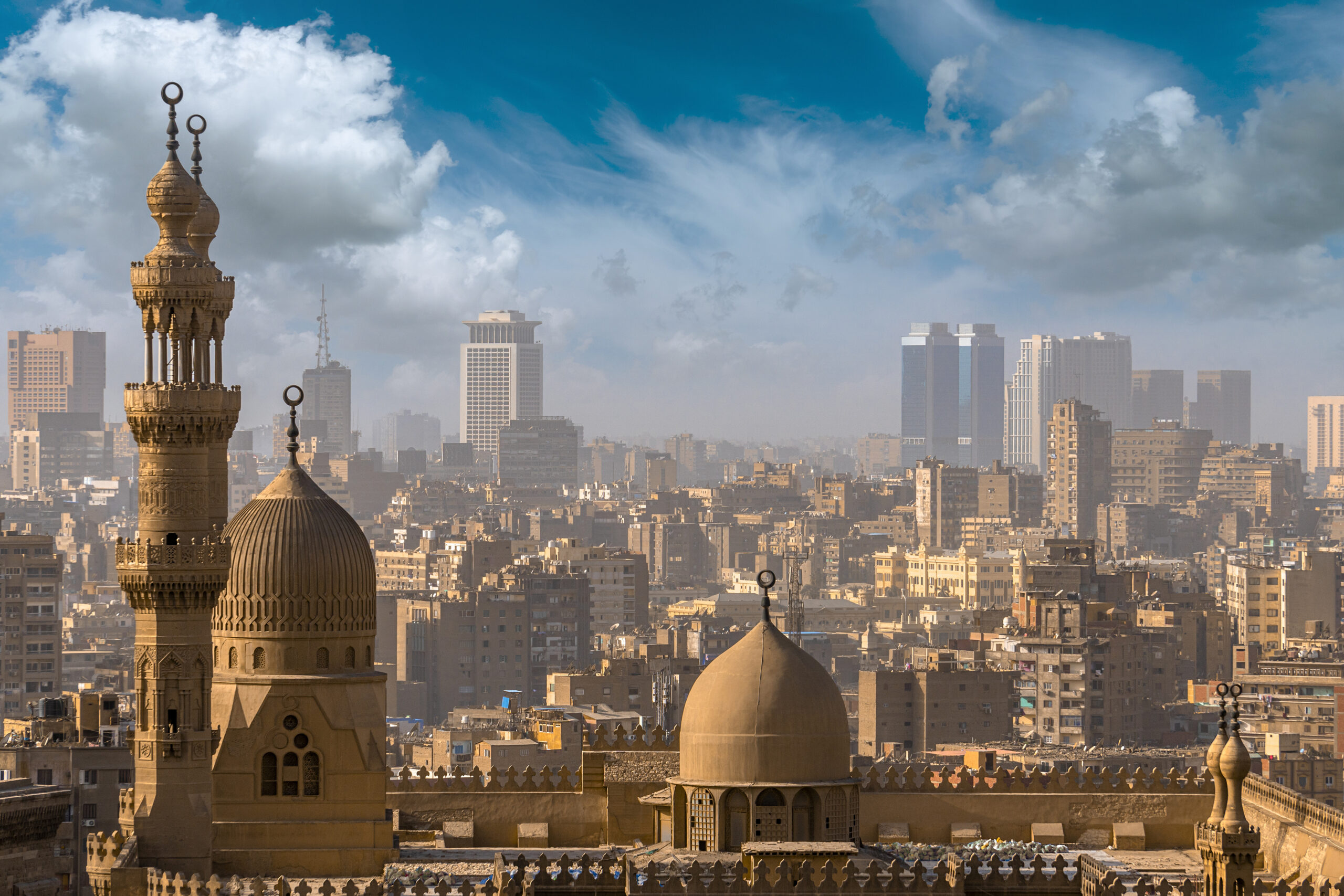 From above view of the Mosques of Sultan Hassan and Al-Rifai in Cairo.