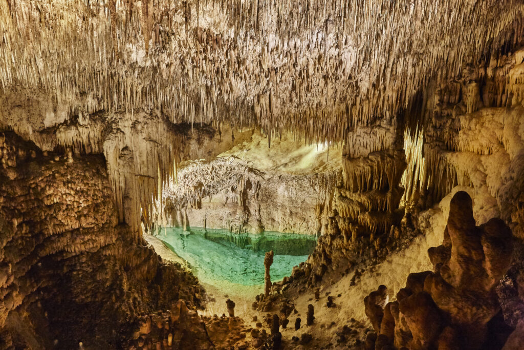 Turquoise crystal waters in a cave. Cuevas Drach. Mallorca, Spain