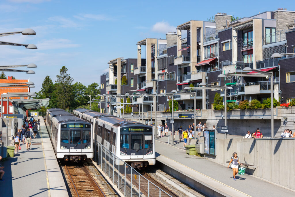 Metro Tunnelbane at station Holmenkollen public transport in Oslo, Norway, August 15, 2022.