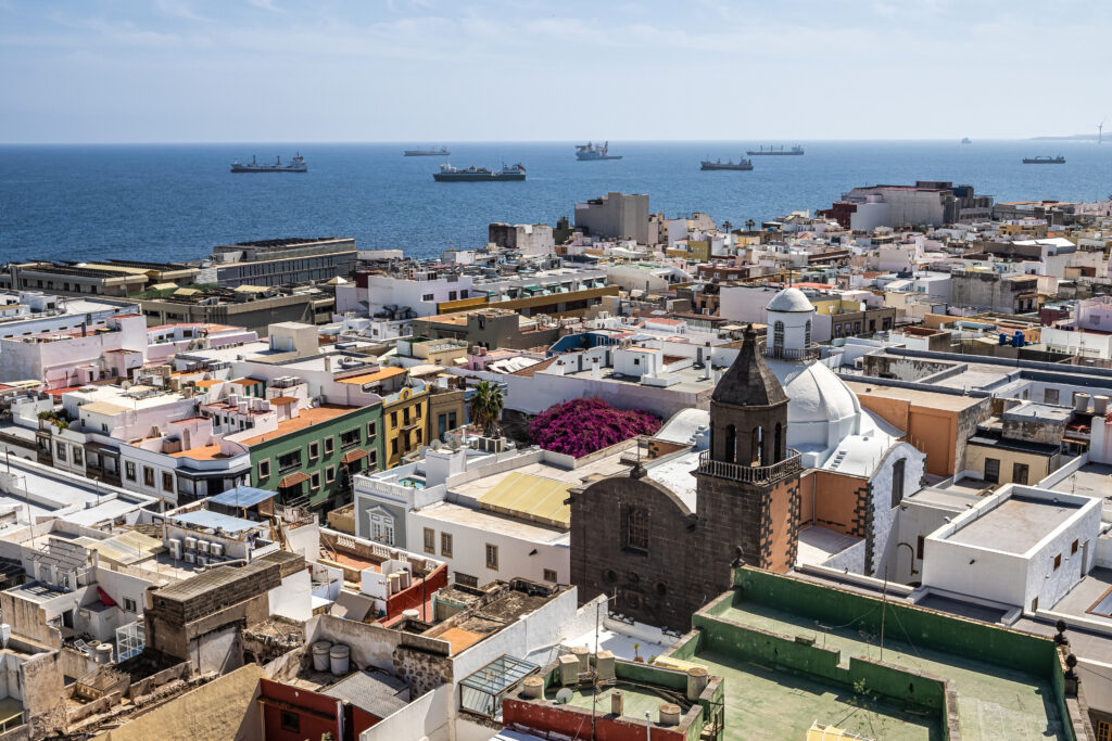 Old uptown with colorful houses in capital city of Las Palmas. Gran Canaria, Canary Islands, Spain