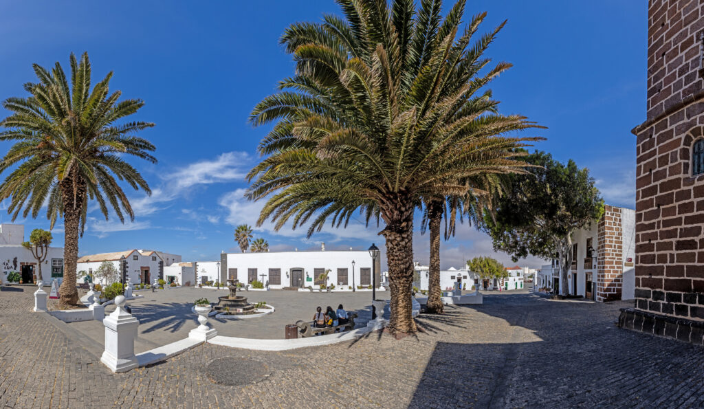 Panoramic picture of historical settlement Teguise on Canary Island Lanzarote during daytime