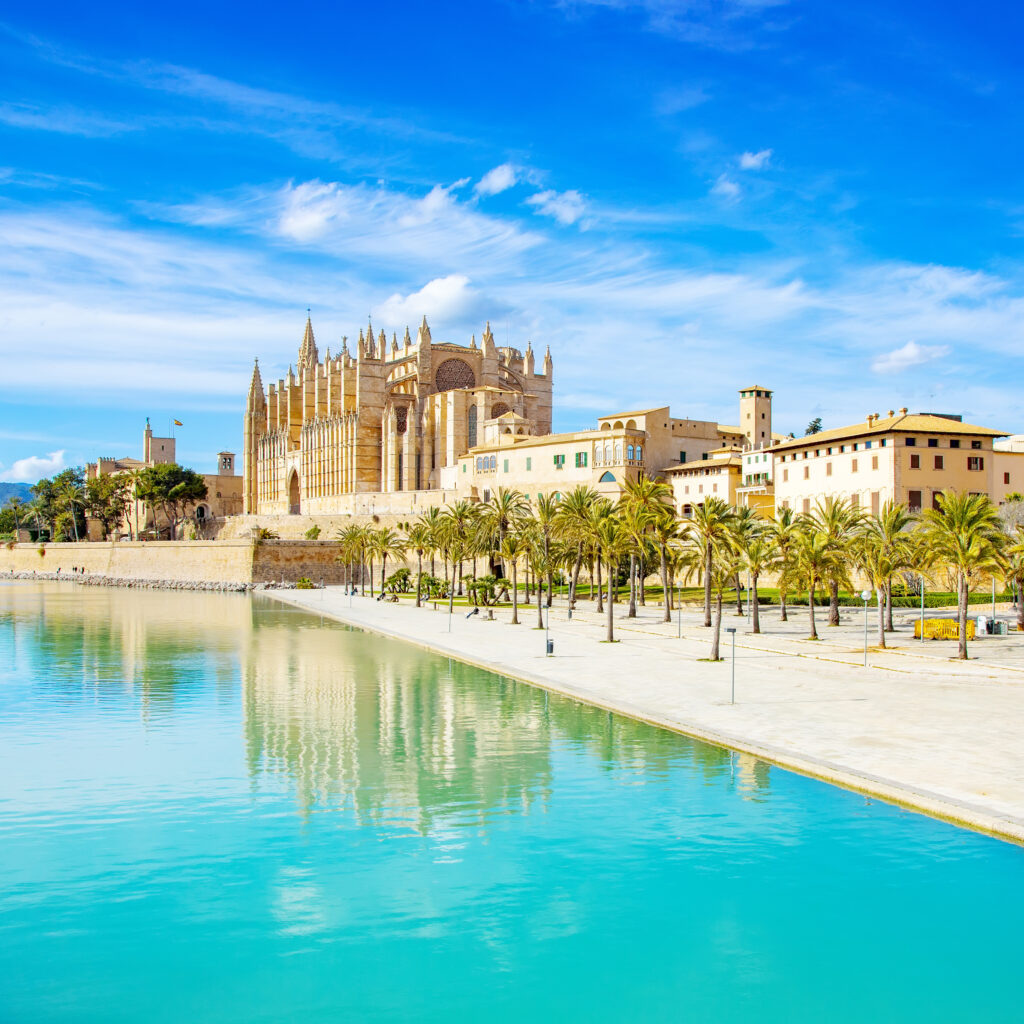 Scenic view of Palma de Mallorca old town, Spain travel photo