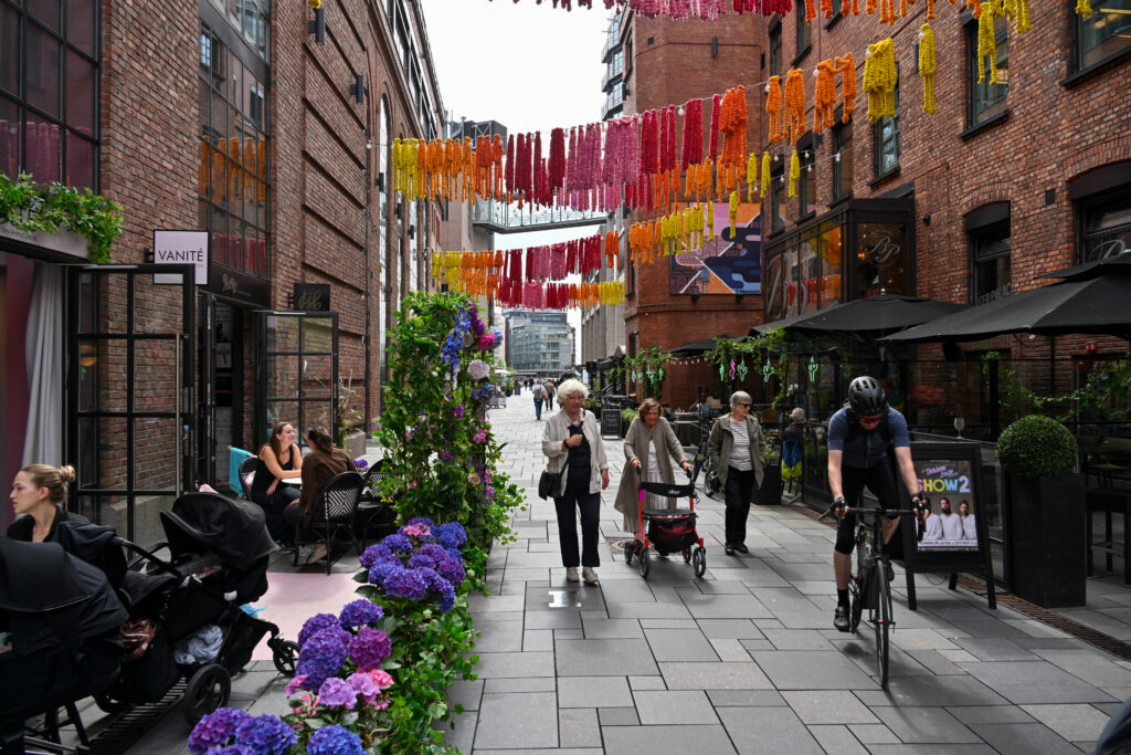 The Holmen Gate in the Aker Brygge district in downtown Oslo, Norway, July 4, 2023.