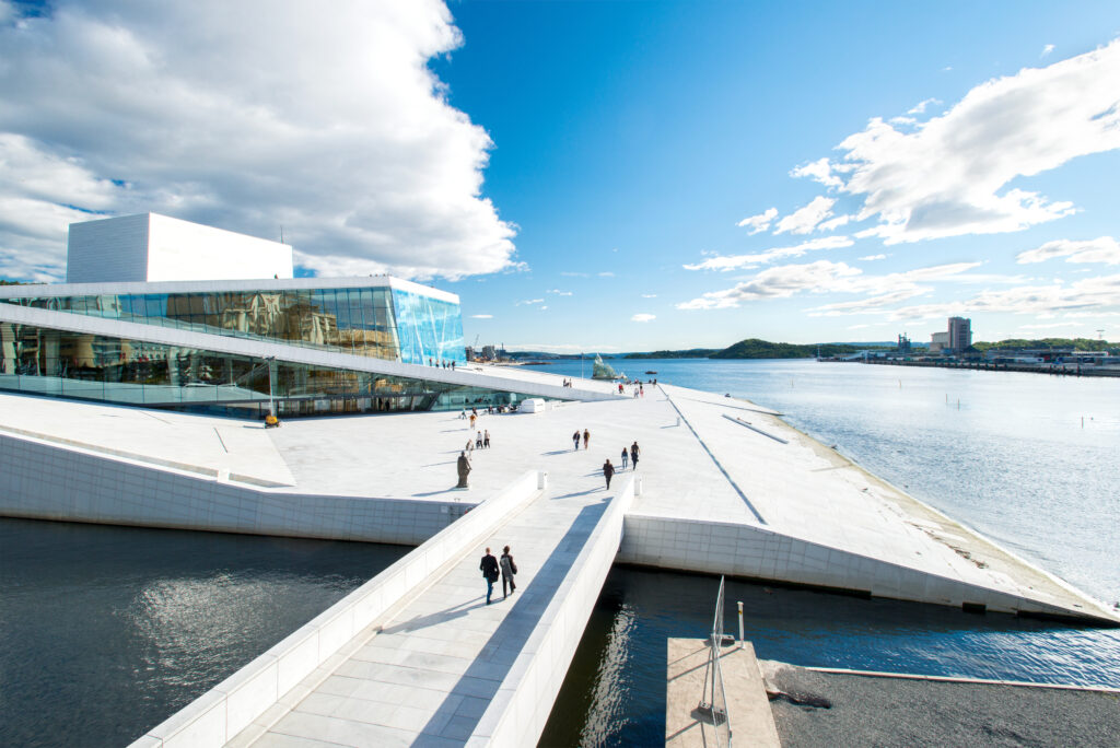 Oslo, Norway - September 5, 2012: View on a side of the National Oslo Opera House on September 5, 2012, which was opened on April 12, 2008 in Oslo, Norway