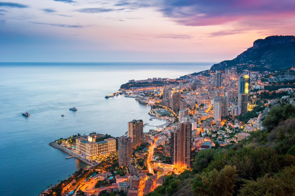 Stunning sunset under a wonderful sky in Monte Carlo, Principate of Monaco.