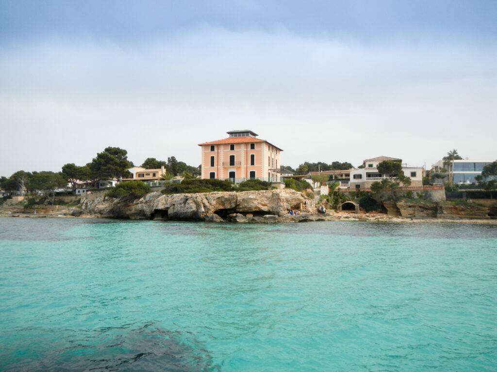 A picture of Mallorca taken from the sea in a sailing boat.