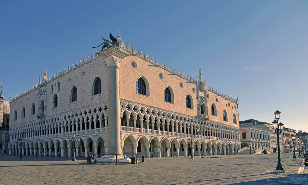 The Doge's Palace in St Marks square Venice Italy. The Doge's Palace ( Dukes palace ) was once one of the most powerful buildings in the world. No filters were used on this file.