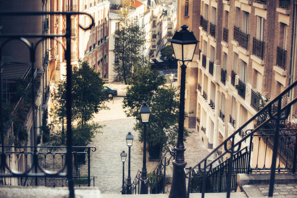 Stairway and Lamp, Montmartre, Paris, France