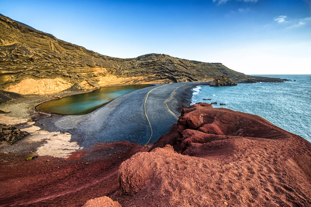 Charco de los clicos volcanic crater beach in Lanzarote, Canary Islands. Spain