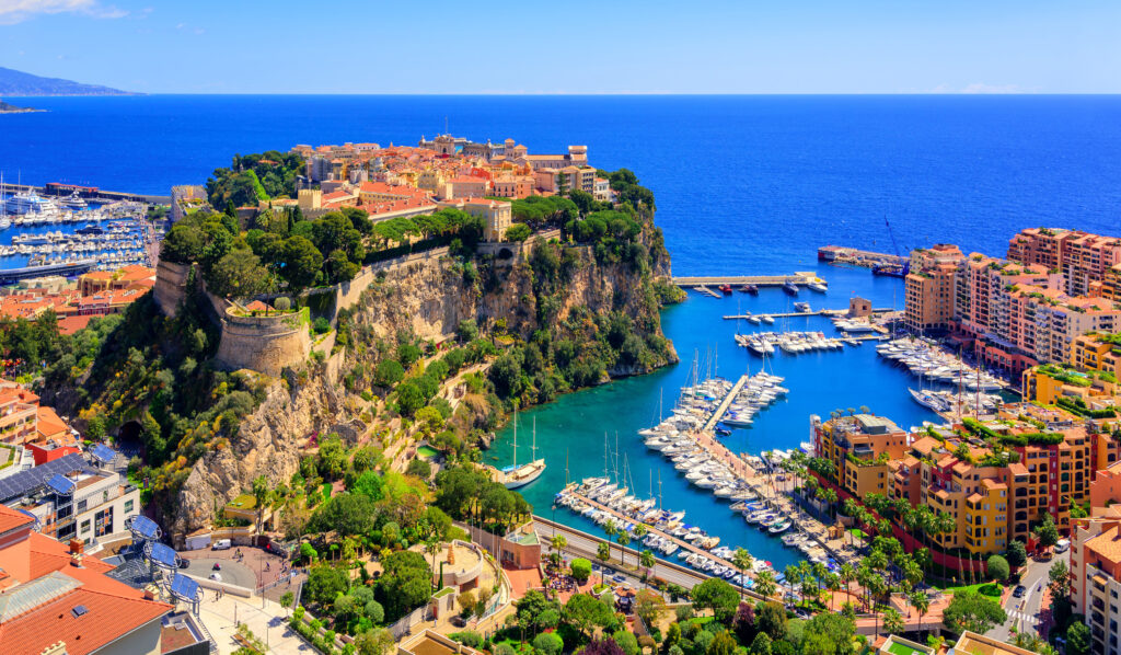 Old town and Prince Palace on the rock in Mediterranean Sea, Monaco, southern France