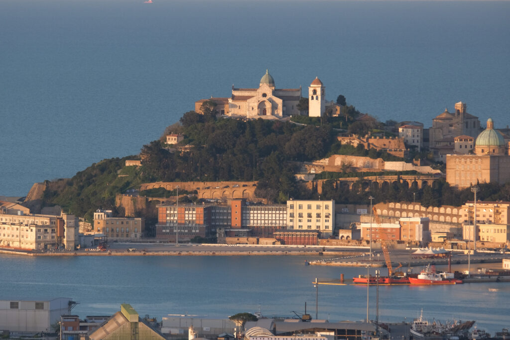 A view from a hill of Ancona with the harbor, the Cathedral and the oldest part of the city