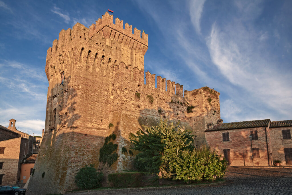 Offagna, Ancona, Marche, Italy: view of the ancient castle keep in the picturesque medieval village