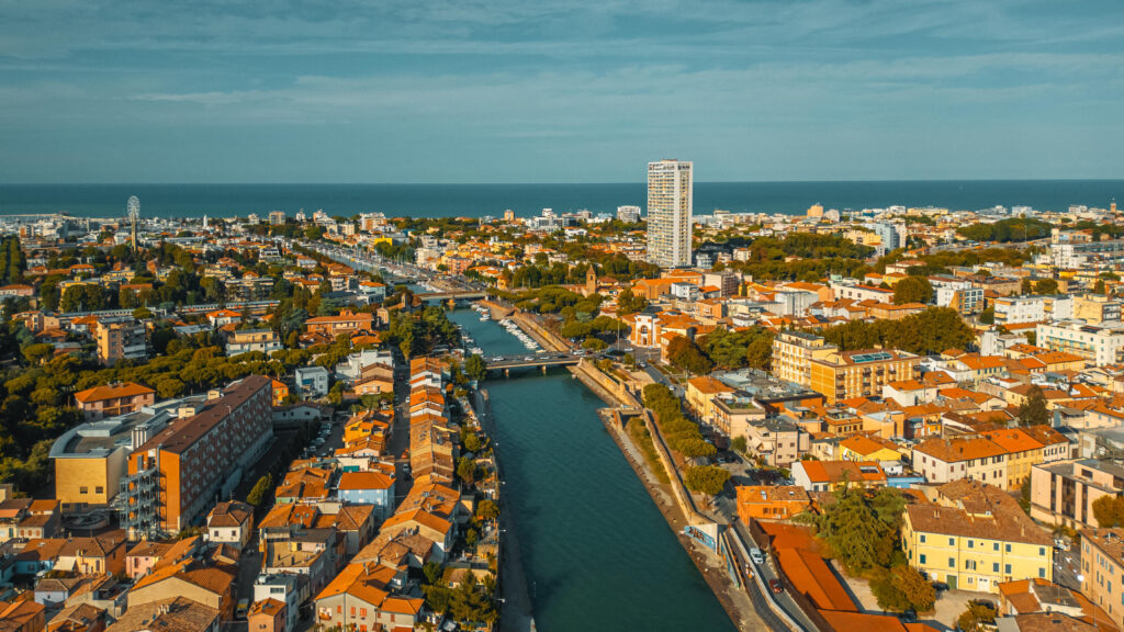 Aerial view Italy Rimini cityscape