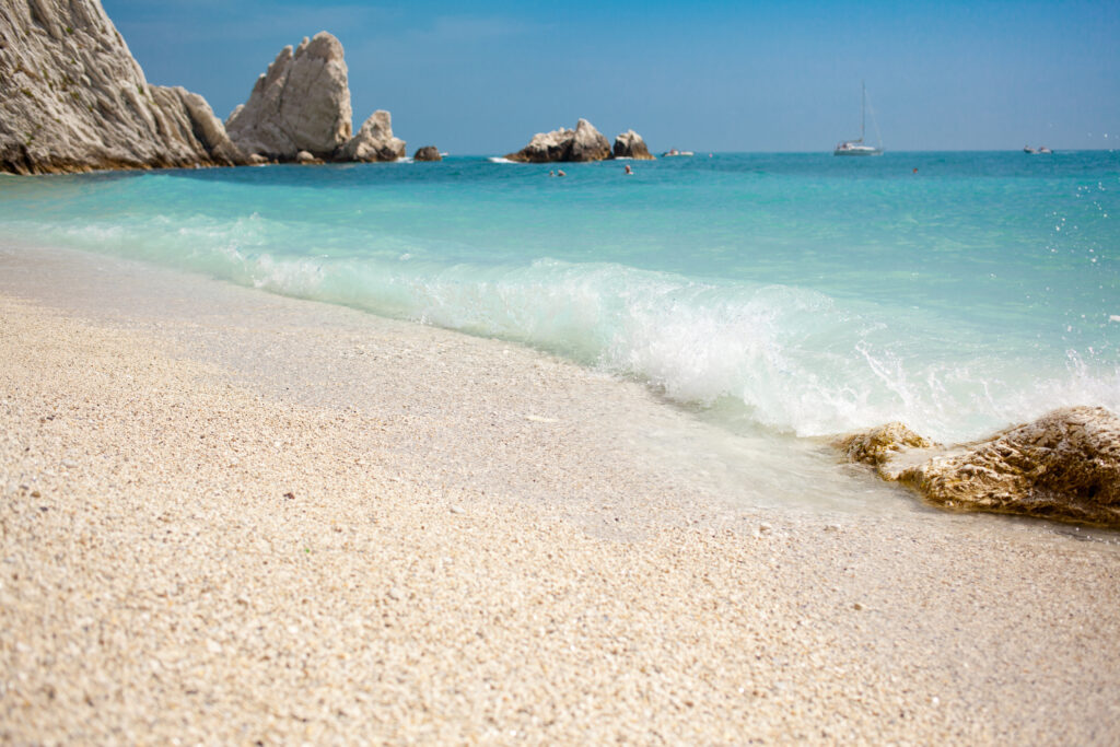 Famous Due Sorelle beach in the Natural Park Monte Conero, Province of Ancona, Italy