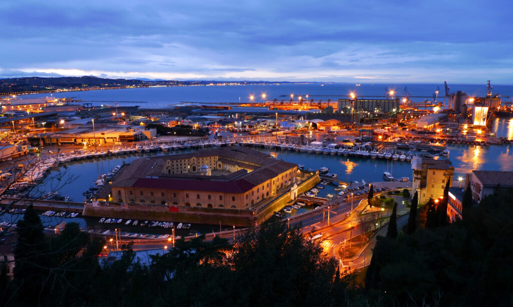 The old port of ancona with the Lazzaretto (the Pentagonal building by Luigi Vanvitelli built in 1773)