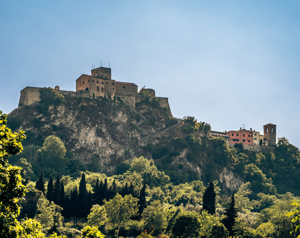 The cliff of Verucchio: borough in the Marecchia river valley, province of Rimini, Emilia-Romagna, Italy