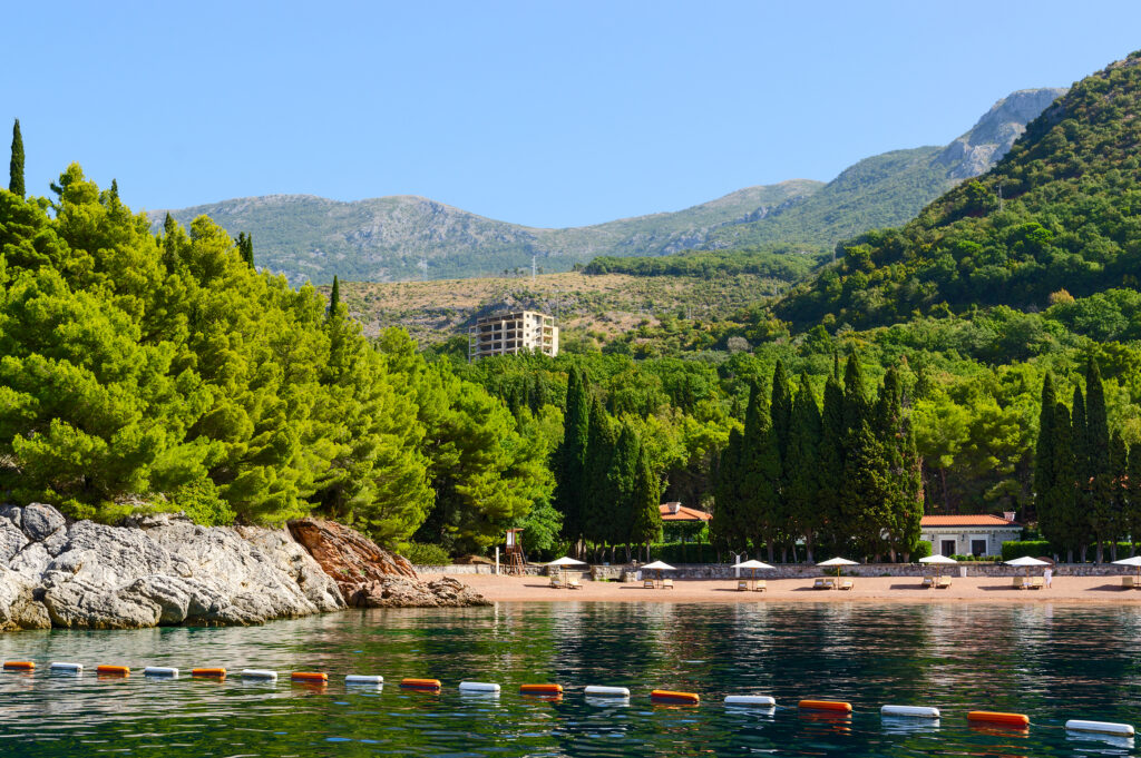 Milocer, Montenegro - September 19, 2015: The famous elite beach of the Queen (Kraljicina plaza), Milocer, Montenegro